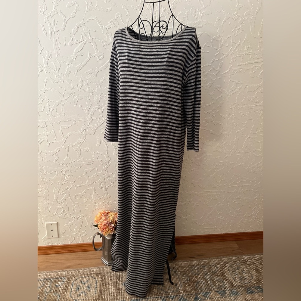 Chico’s Striped Black and Gray Maxi Dress